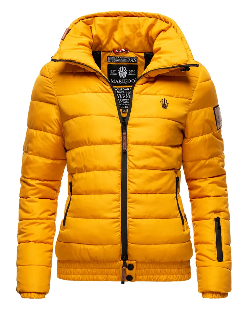 Marikoo Damen Steppjacke Poisen mit hohem Kragen & Teddyfleece-Taschen Gelb