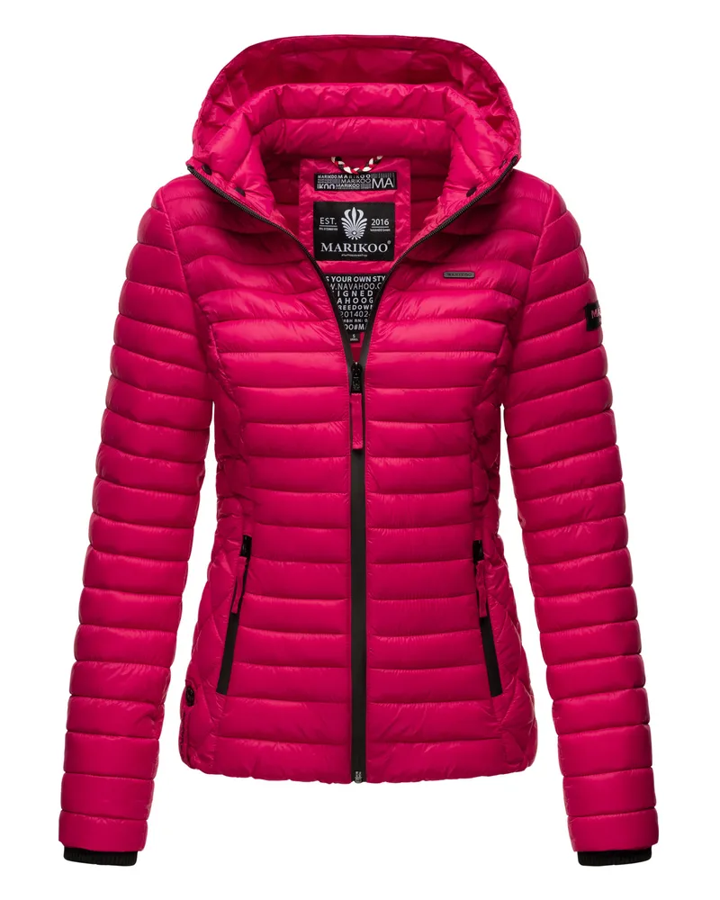 Marikoo Damen-Steppjacke Samtpfote mit abnehmbarer Kapuze und Rippbündchen - Rot Rot