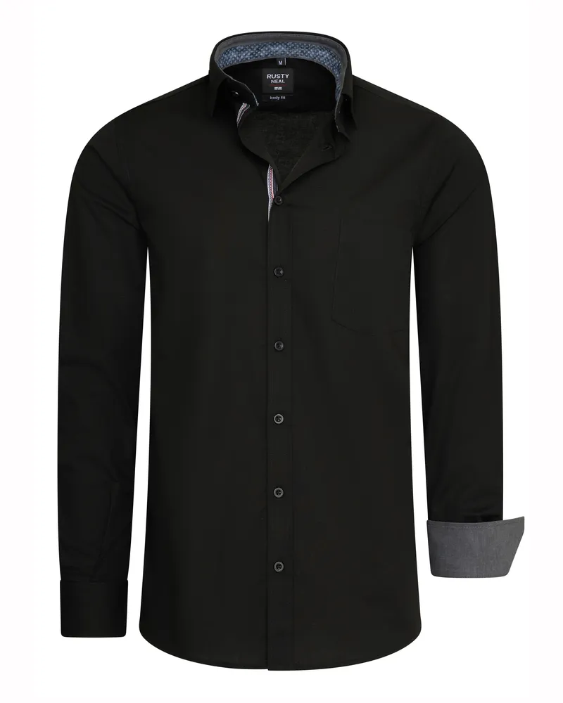 Rusty Neal Overhemd Regular Fit  Schwarz Schwarz