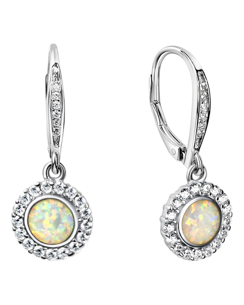 ZEEme Basic Ohrringe Silber 925 rhodiniert mit weißem syn. Opal 28mm lang Silber