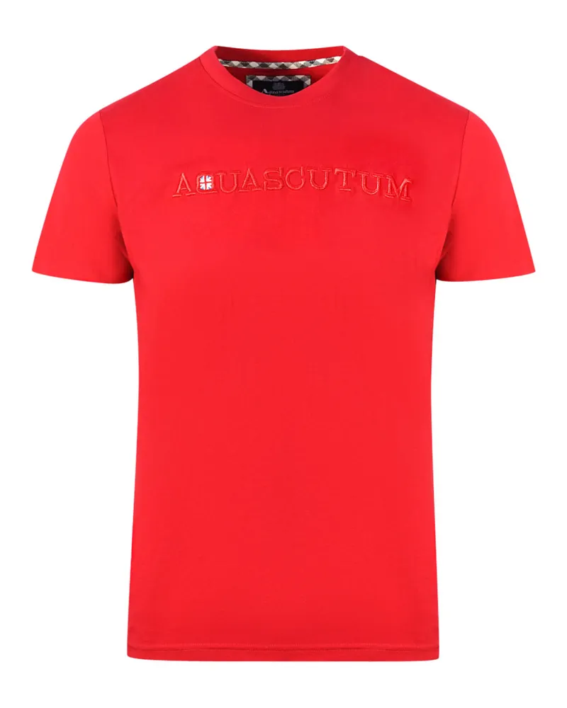 Aquascutum Brand Embossed Logo Rotes T-Shirt Rot