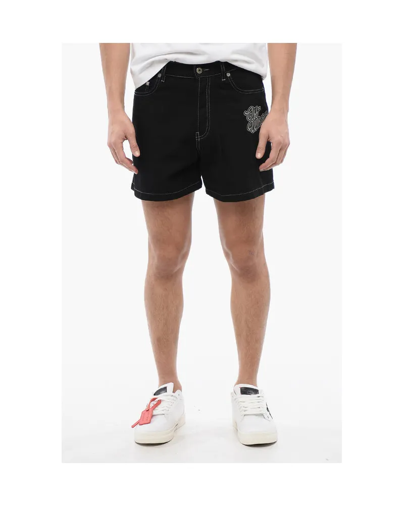 OFF-WHITE Dark washed Shorts mit Logo‑Stickerei - Schwarz Schwarz