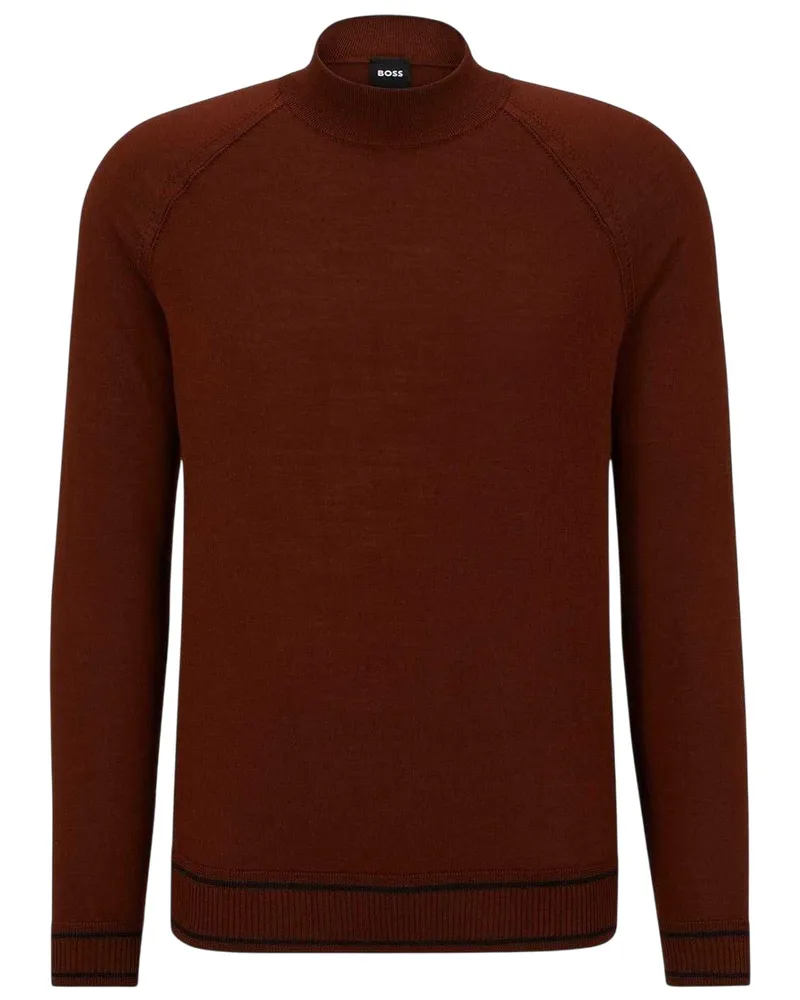 HUGO BOSS Pullover Top für Herren, Stehkragen, Regulär, Raglanärmel (Mittelbraun Schwarz