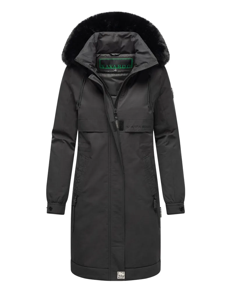 NAVAHOO Kaltwetterretter Damen Winter Parka mit Kunstfellkragen Schwarz