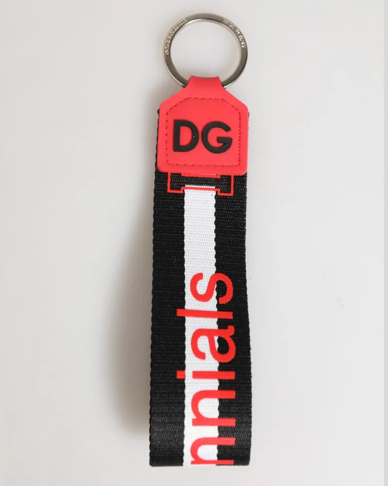 Dolce & Gabbana DG Logo Schlüsselanhänger aus Polyester mit Messinghalter - Rot/Weiß Rot