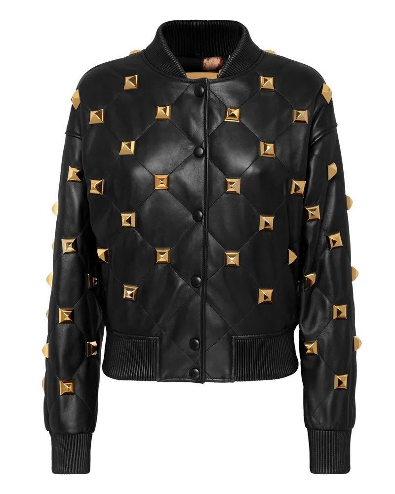 Philipp Plein Lederblouson - Schwarz Schwarz