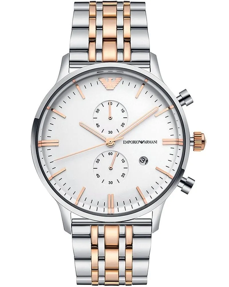 Emporio Armani AR0399 Chronograph Zweifarbige Herrenuhr Silber
