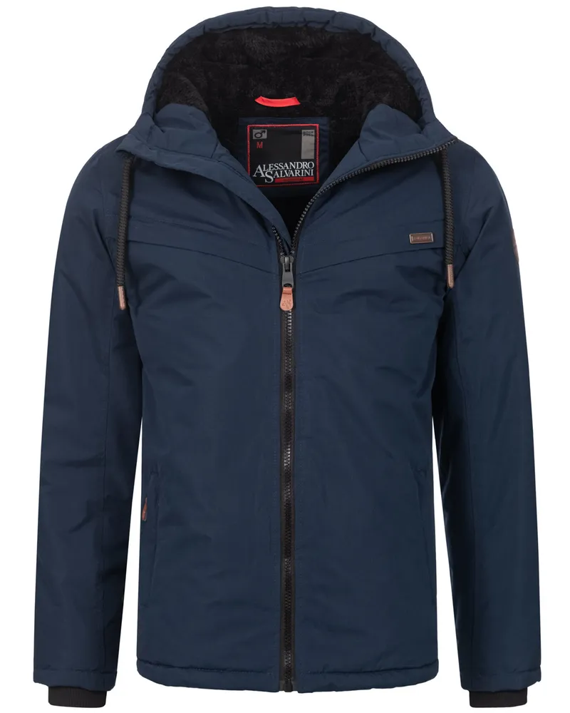 Alessandro Salvarini Herren Winterjacke AS-331 mit Teddyfell & Kapuze Blau