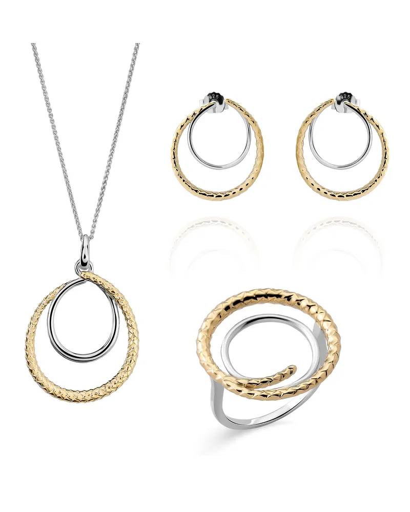 Orphelia Bastien' Damen-Set aus 925er Sterlingsilber: Halskette + Ohrringe + Ring – Silber/Gold SET-7499 Silber