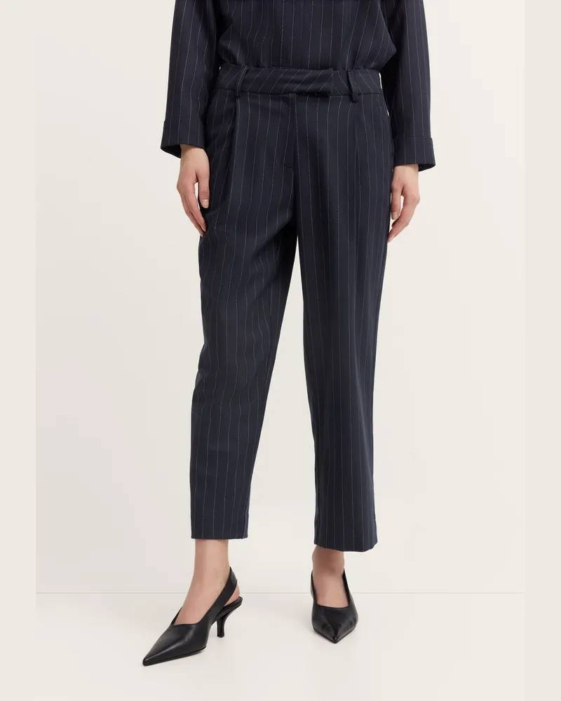 Bugatti Damen Bundfaltenhose mit Nadelstreifen und Stretch Marineblau