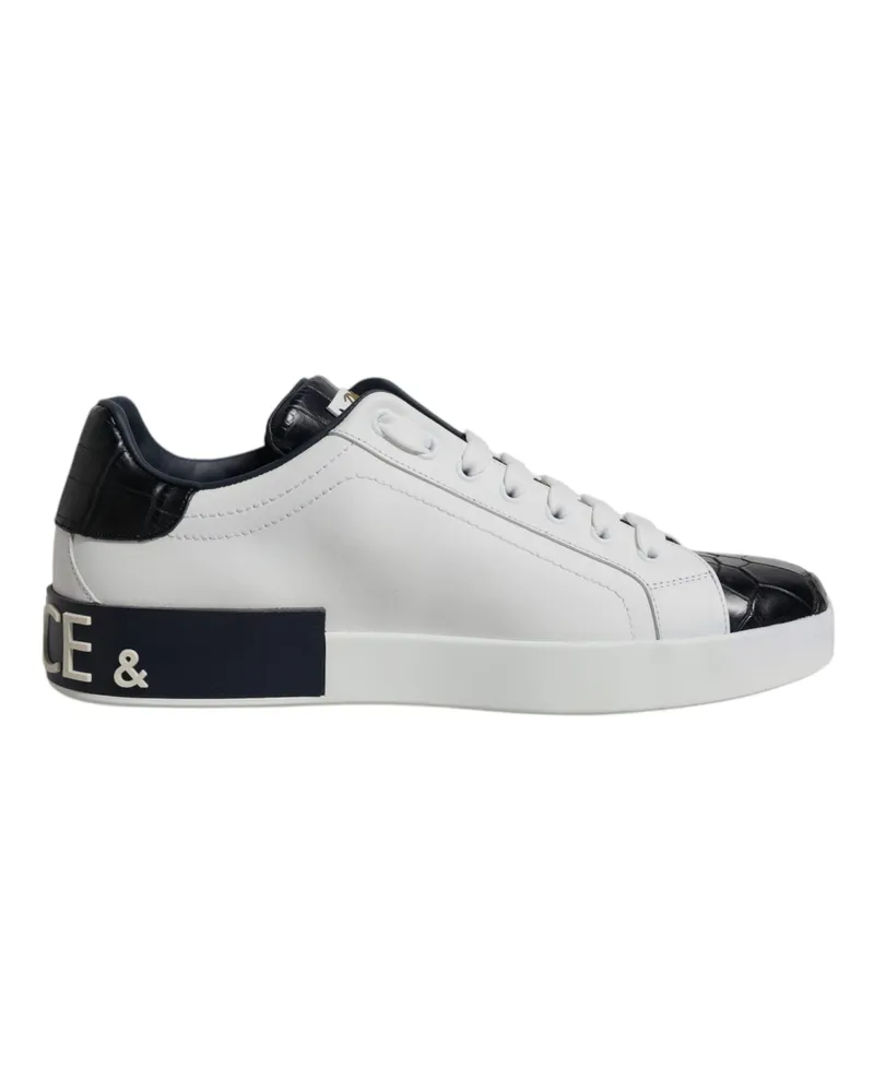 Dolce & Gabbana Weiße Schwarze Leder Portofino Sneaker Schuhe Schwarz
