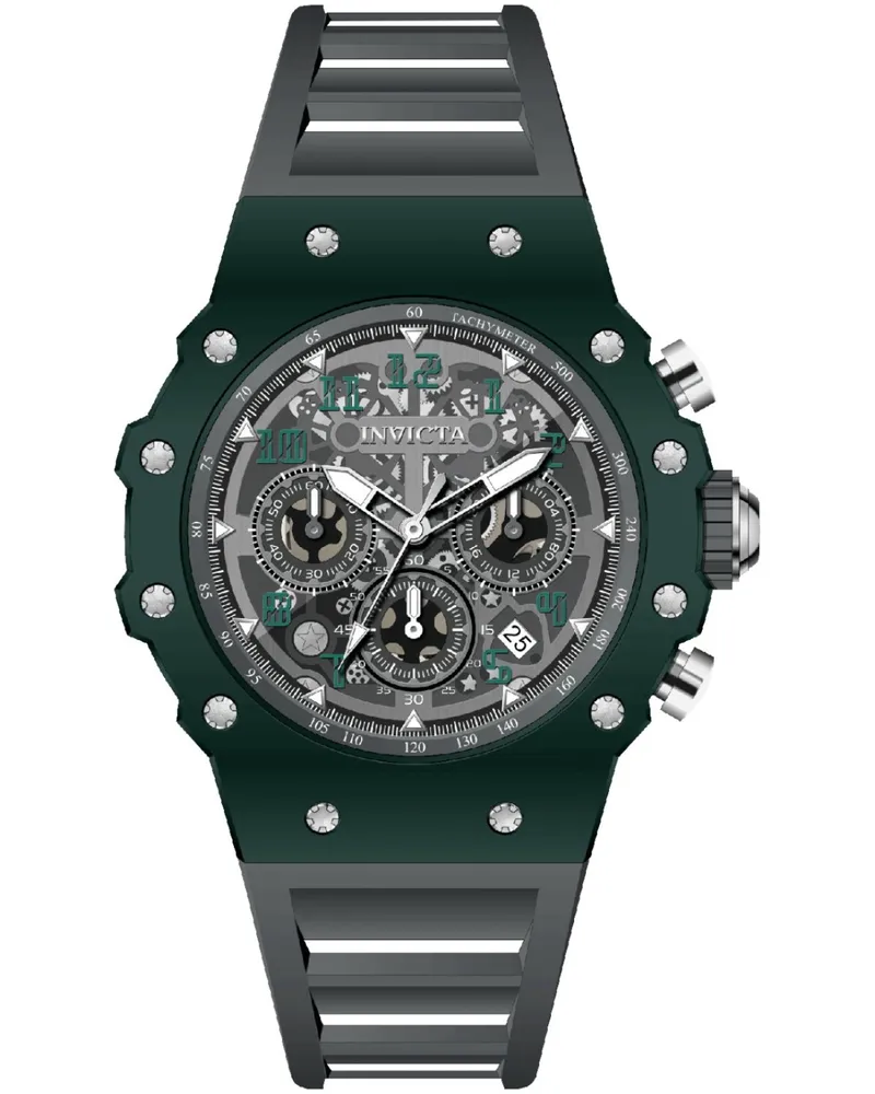 Invicta Racing 69657 Herrenuhr - Quarzwerk - Acryl mit silbernem Zifferblatt - 43 mm Grün