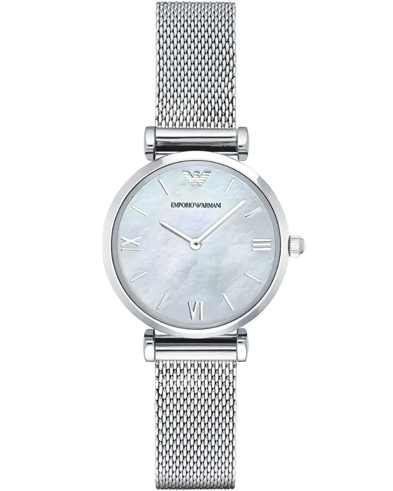 Emporio Armani AR1955 Perlmutt-Mesh-Armband Damenuhr Silber