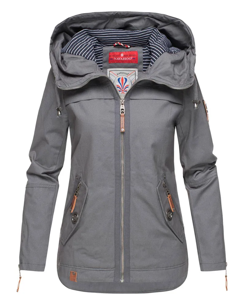 NAVAHOO Übergangsjacke Wekoo, leichte Baumwolljacke mit Kapuze - Grau Grau