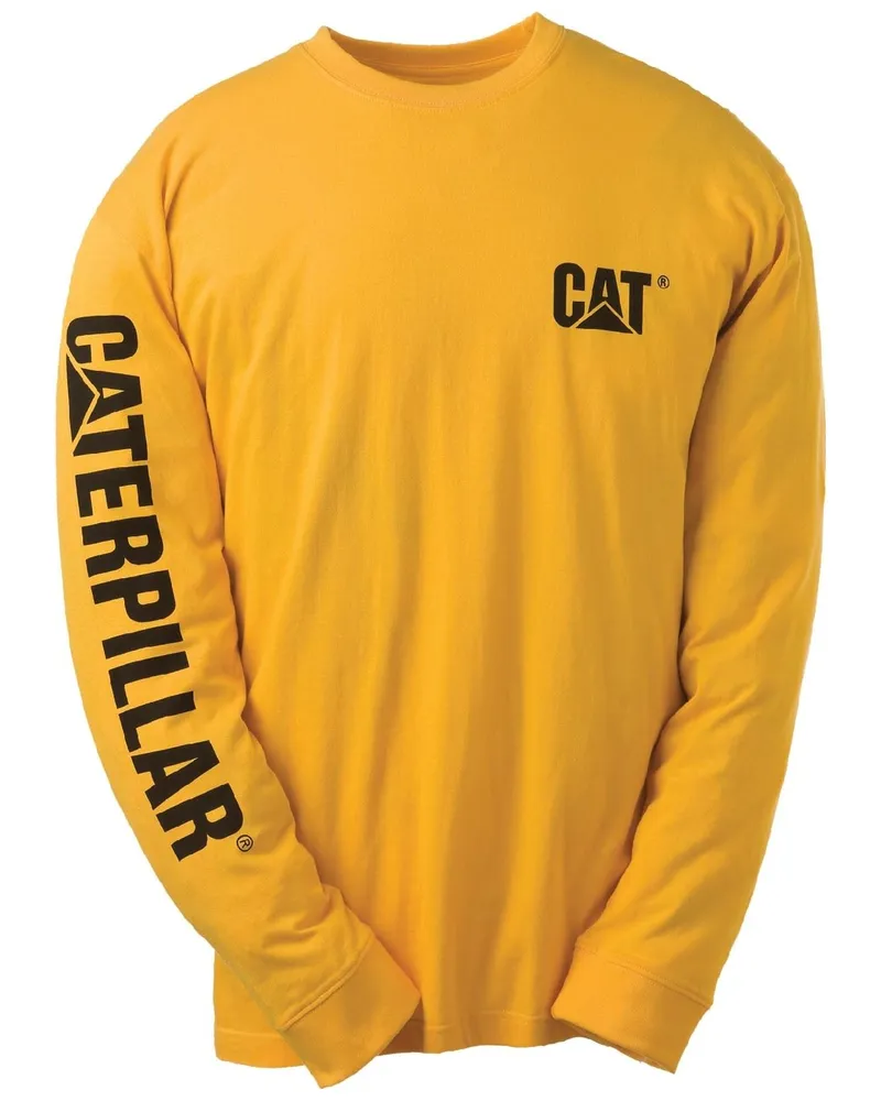 Caterpillar Footwear Markenzeichen Banner Langarm Baumwoll Herren T-Shirt in Gelb Gelb