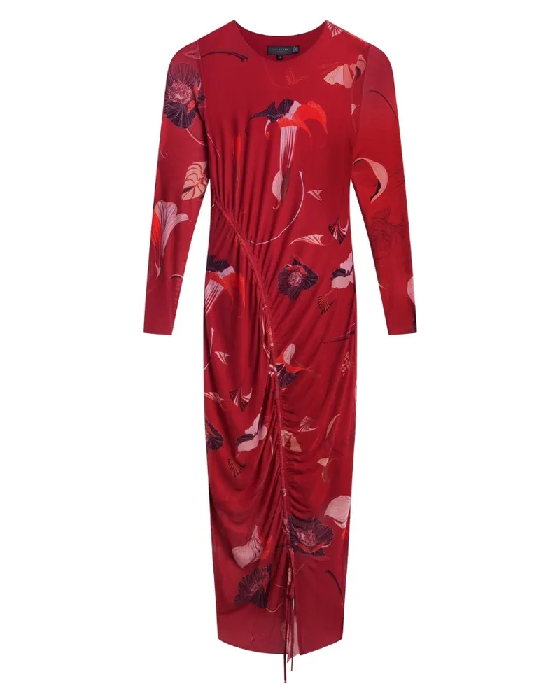 Ted Baker Jazzy Bodycon Mesh Raffkleid In Rot, Midi-länge Dunkelrot