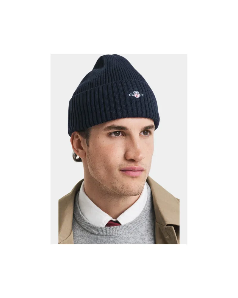 Gant Beanie Aus Baumwollmischung Mit Logo, Blau Blau