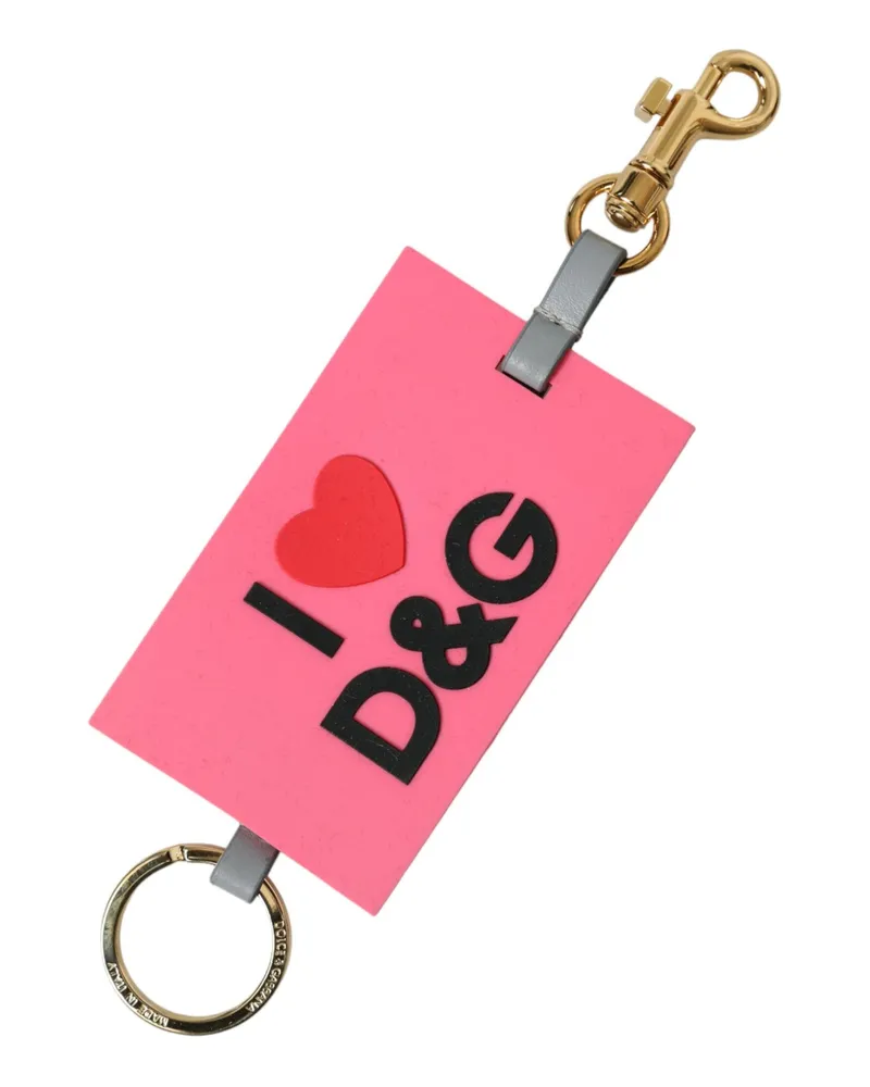 Dolce & Gabbana Pinkes Silikon DG Logo Schlüsselanhänger aus Goldmessing Gold