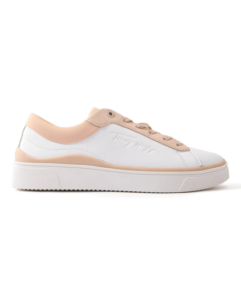 Tommy Hilfiger Damen Elevated Leder Cupsole Sneaker - Weiß & Pink Weiß