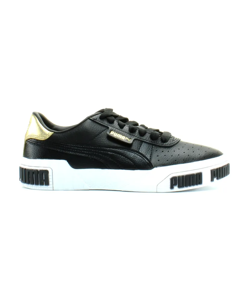 Puma CALI BOLD METALLIC Schwarzes Gold Leder Schnüre -up -Trainer 371207 02 Schwarz