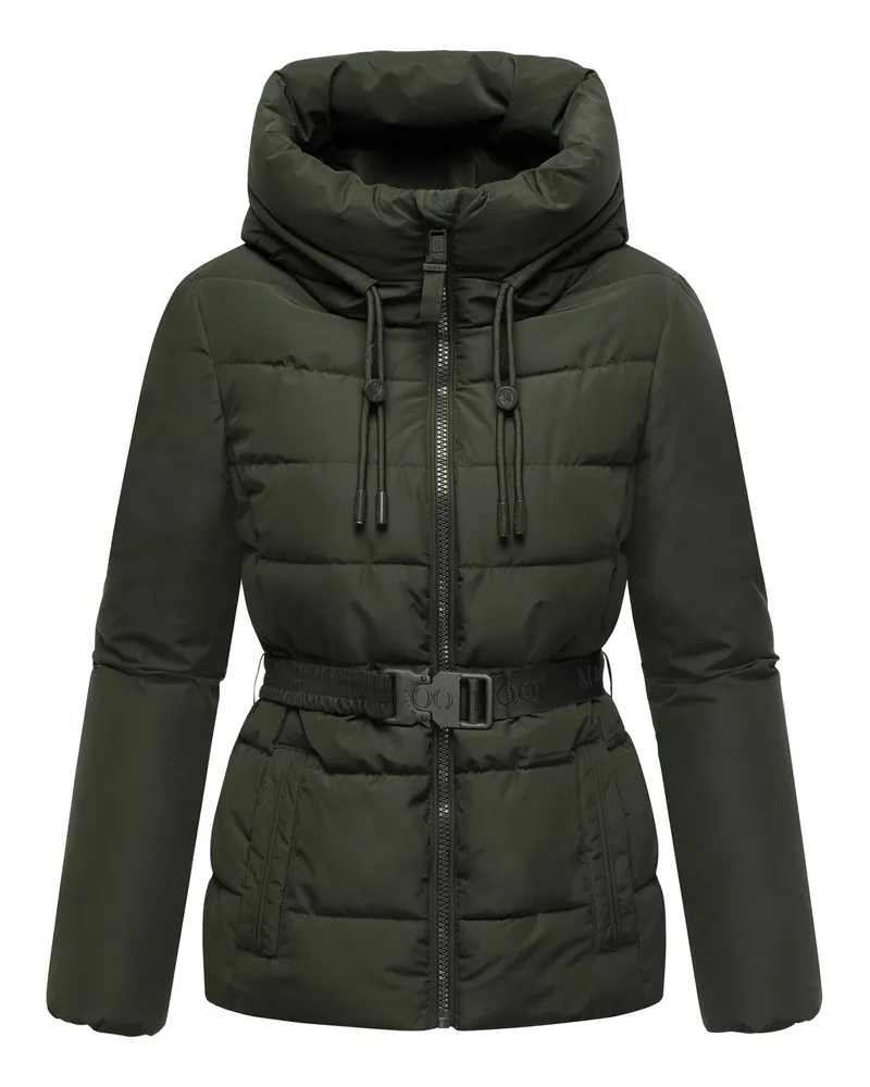 Marikoo Damen Winterjacke Himee mit Taillengürtel & Magnettaschen Grün
