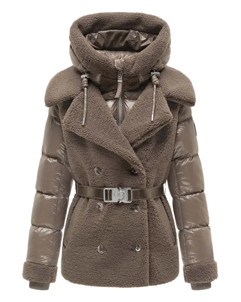 NAVAHOO Kuschelige Teddy-Steppjacke »Kuschelhäschen« mit abnehmbarer Kapuze und Gürtel - Braun Braun