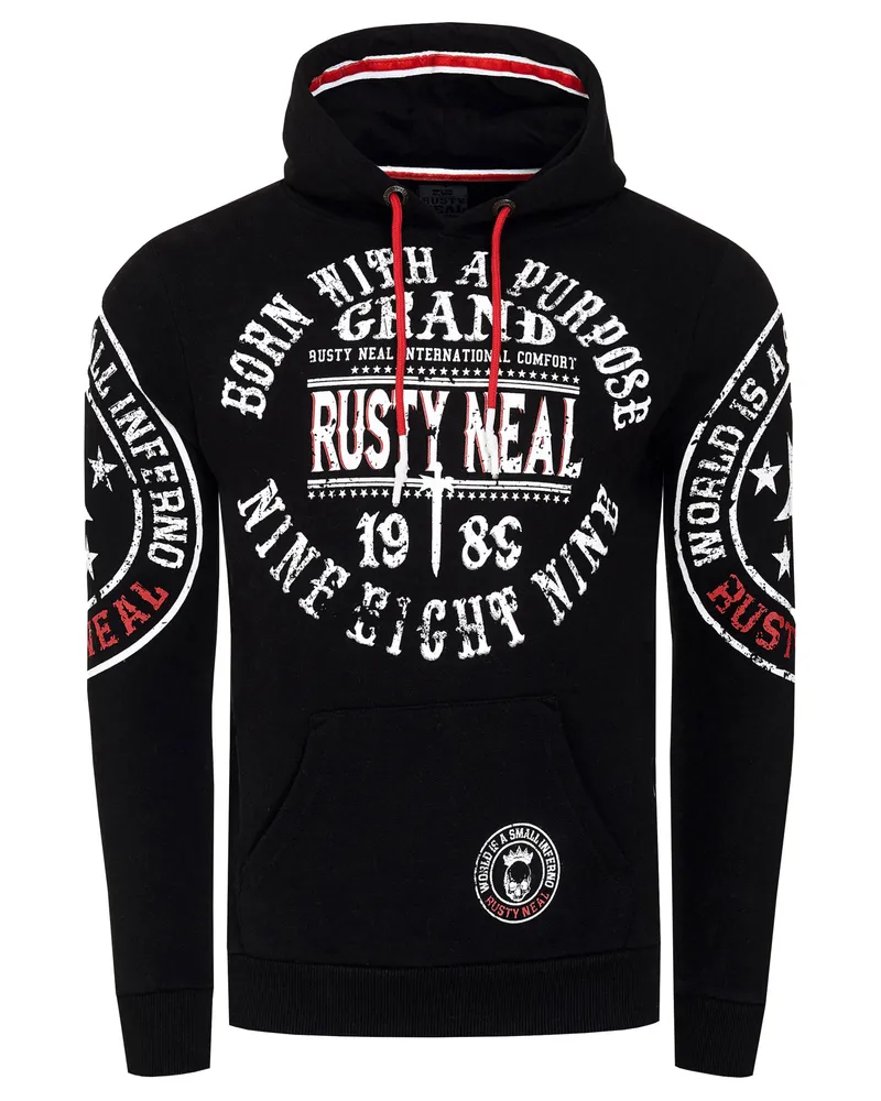 Rusty Neal Streetwear Kapuzen-Pullover mit Prints Schwarz
