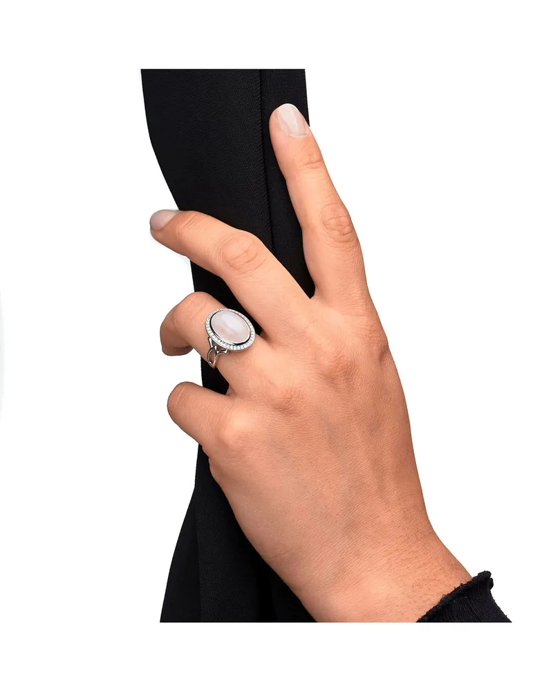 ZEEme Ring aus 925er Sterlingsilber, rhodiniert, mit echtem Rosenquarz und Zirkonia - Silber Silber