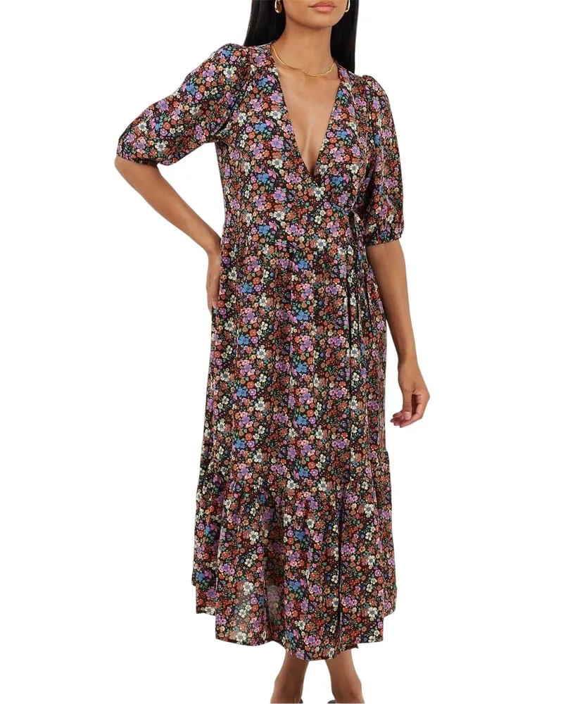 Brave Soul Wickelkleid für Damen, Regulär (Schwarz Schwarz