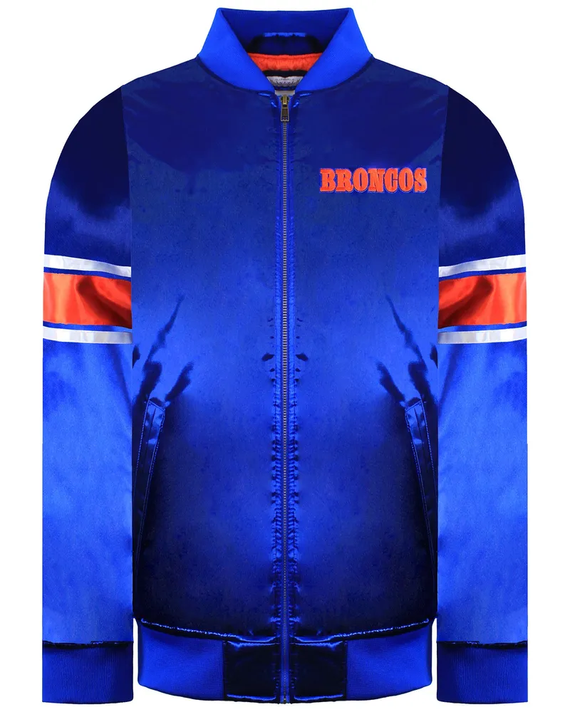 Mitchell & Ness NFL Denver Broncos Satin Bomberjacke in Übergröße Blau