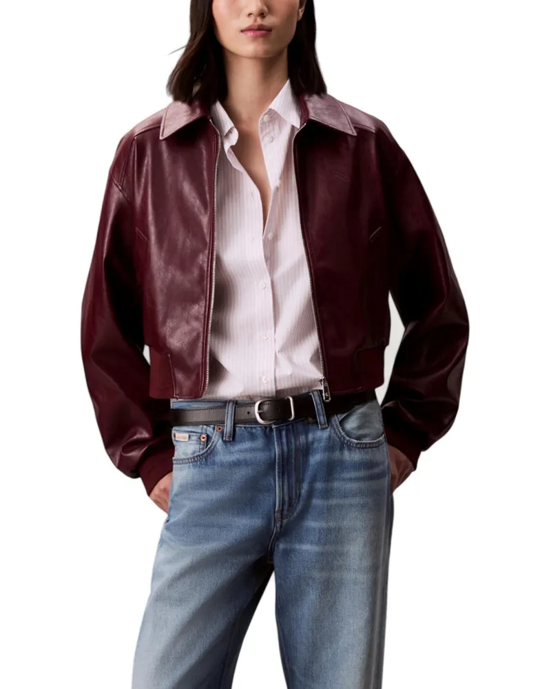 Calvin Klein Zip-Jacke aus Kunstleder - Dunkelrot Dunkelrot