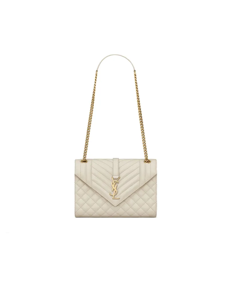 Saint Laurent Envelope Mittelgroße Tasche Elfenbein