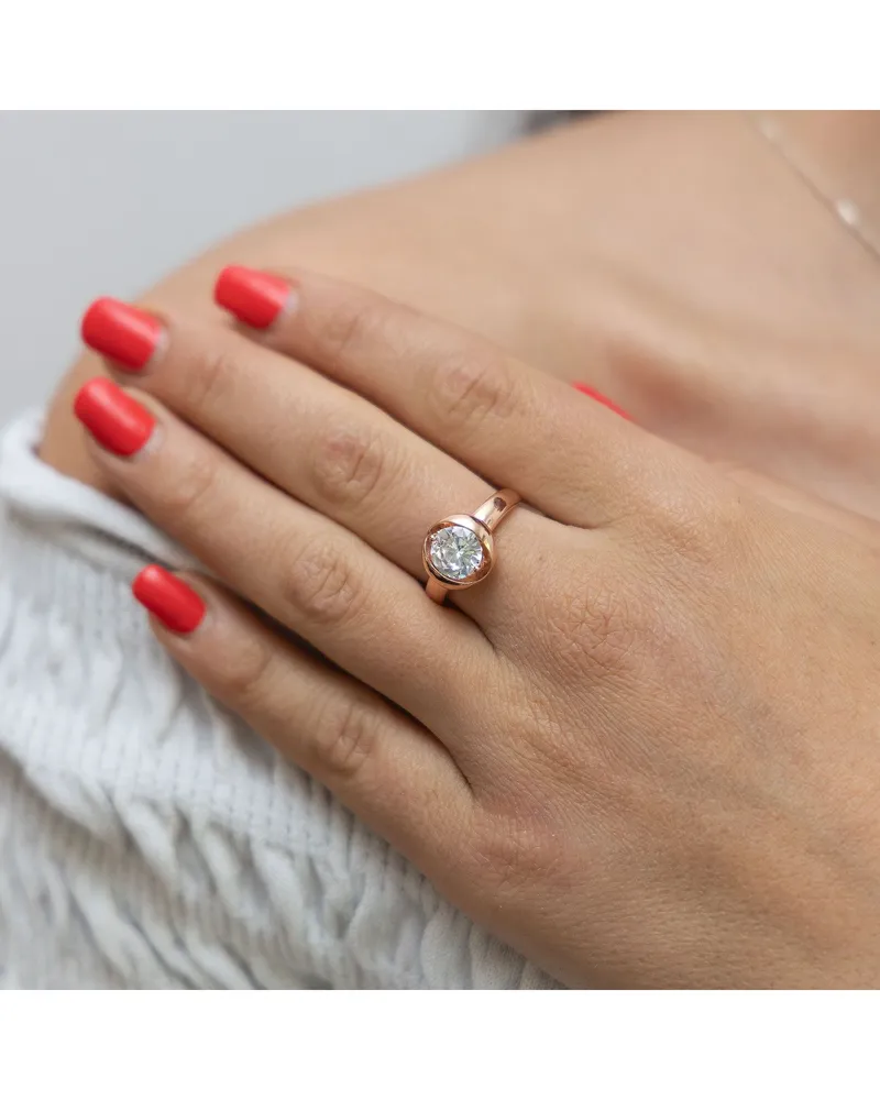 ZEEme Basic Ring Silber 925 rosé-vergoldet mit weiße Zirkonia-Stein 8mm Roségold