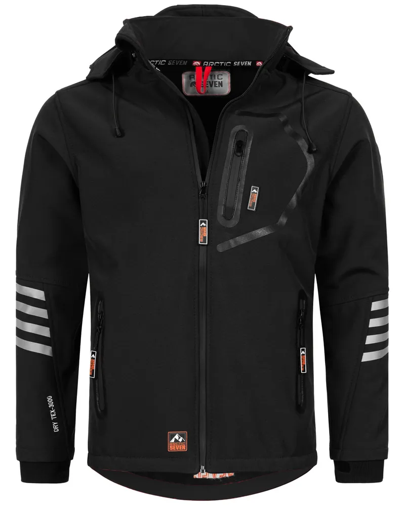 Arctic Seven Herren Softshell Jacke Übergangsjacke – Schwarz-Orange Schwarz