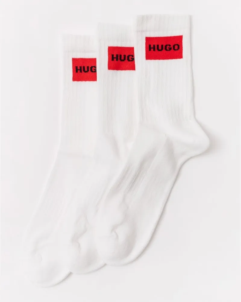 HUGO BOSS 3Er-Pack Viertelsocken Mit Label, Weiß Weiß