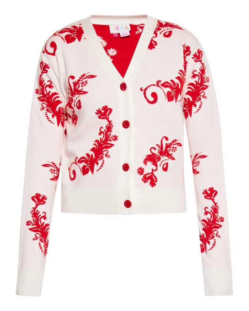 IZIA Strickjacke Damen Wollweiss Rot Wollweiß