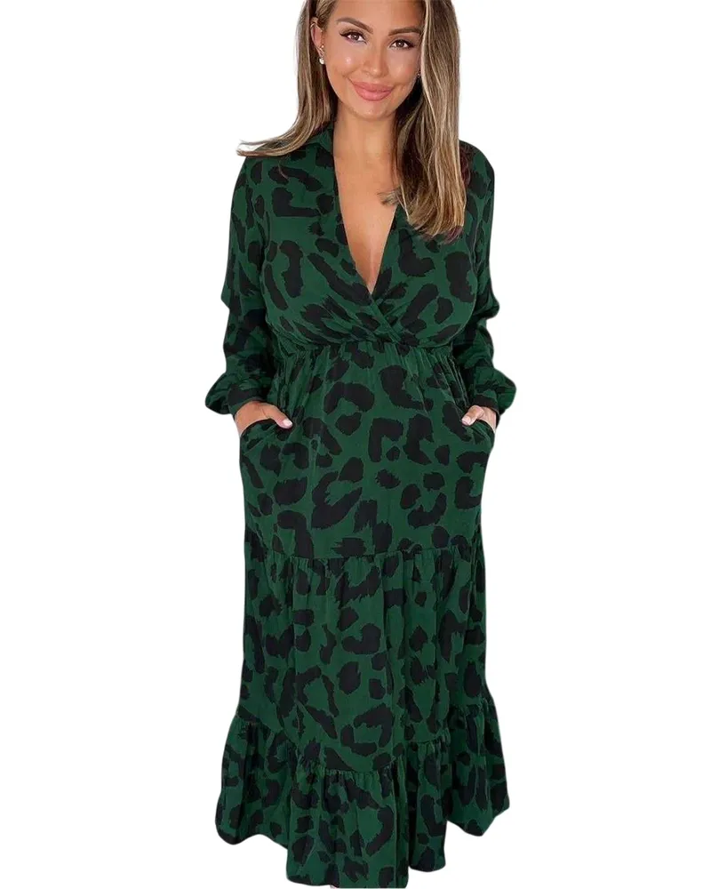 AX Paris Kittelkleid für Damen, Langärmlig (Grün Grün