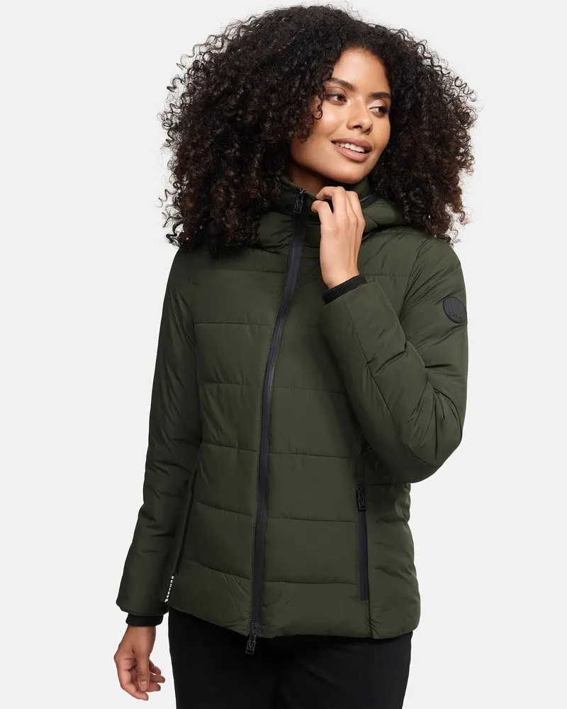 Marikoo Kurze Steppjacke für Damen „Radaa“ mit Kapuze und Fleecefutter - Grün Grün