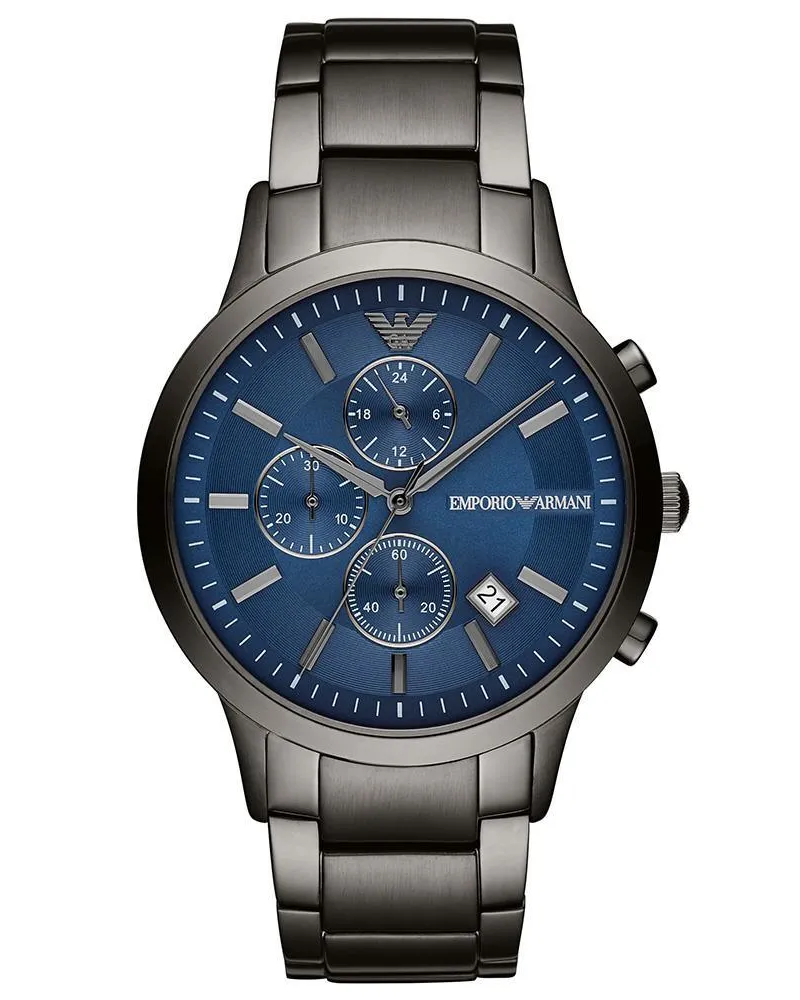 Emporio Armani AR11215 Chronograph blau Zifferblatt Gunmetal Armband Herrenuhr Grau