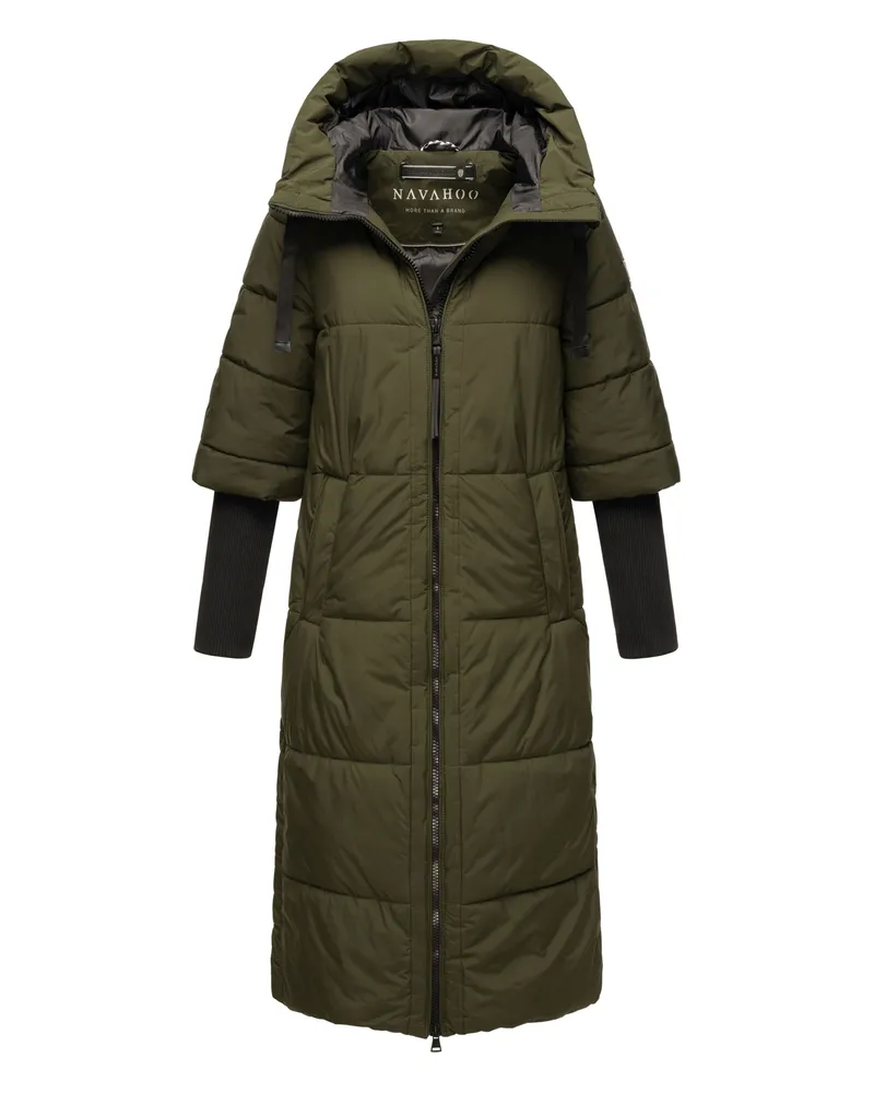 NAVAHOO Damen Steppjacke Ciao Miau – Extra Lang & Warm Grün