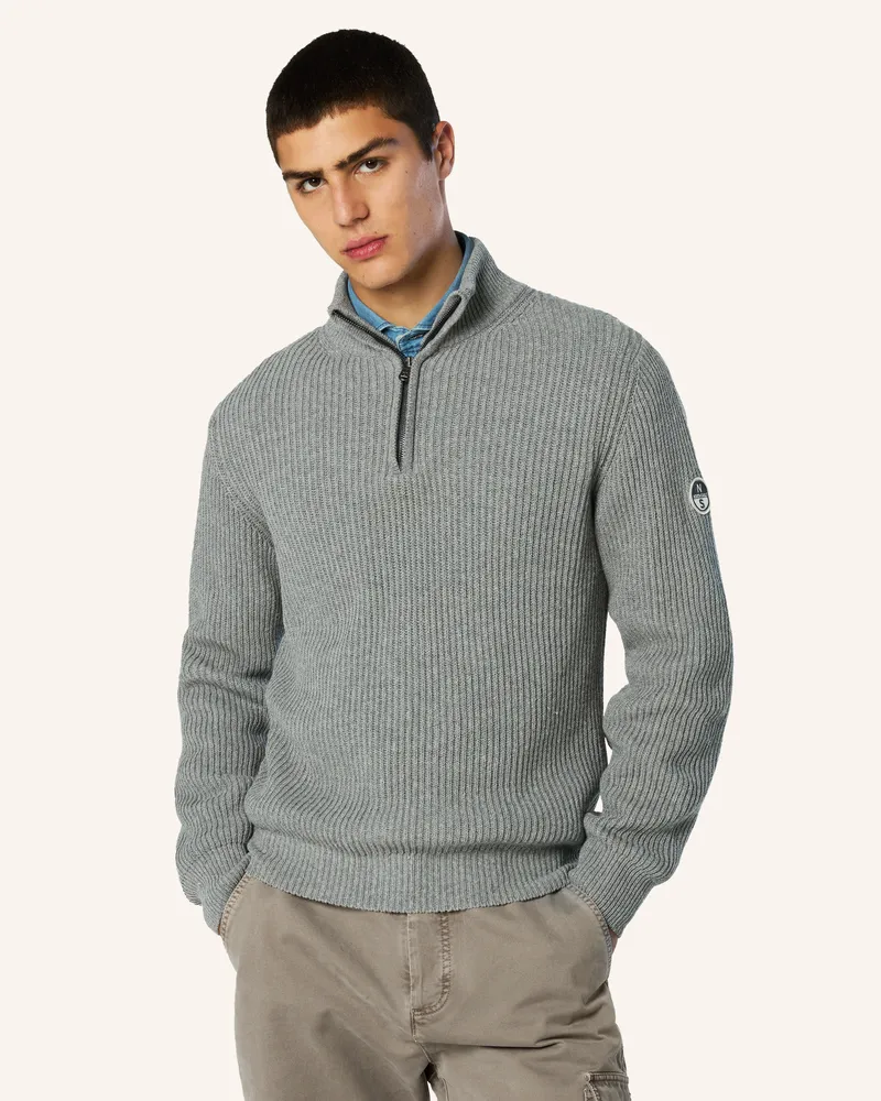 North Sails Pullover Fisherman's Rib mit halbem Reißverschluss Grau