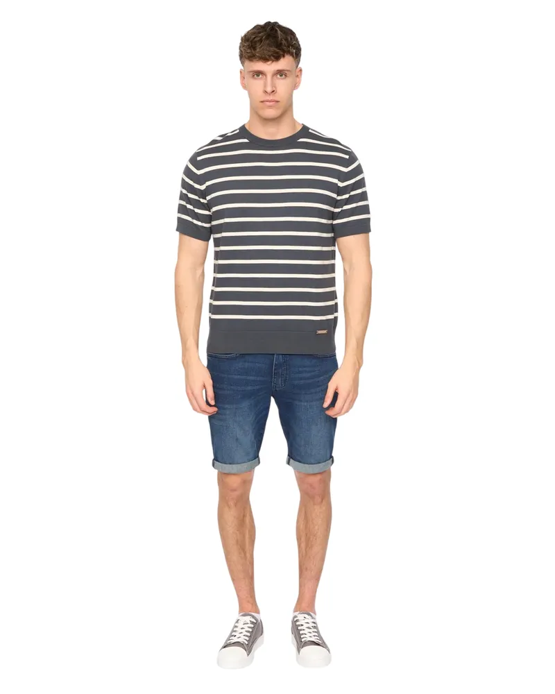 Duck and Cover Norwell" T-Shirt für Herren (Graublau gestreift Marineblau