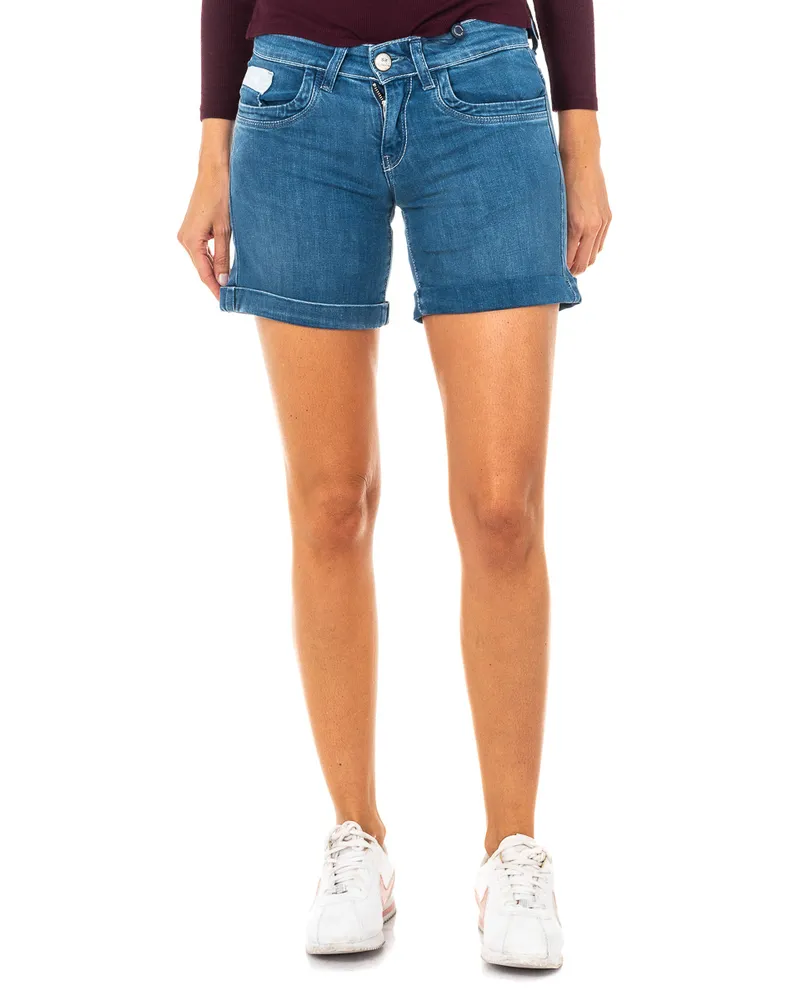 La Martina Damen Denim-Shorts mit Saum und Gürtelschlaufen LWB002 Blau