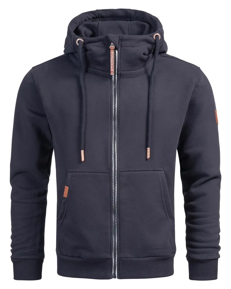 Alessandro Salvarini Herren-Sweatjacke AS292 mit Kapuze und durchgehendem Reißverschluss, Baumwollmischung - Blau Blau
