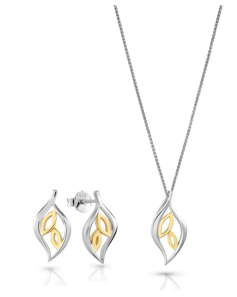 Orphelia Charlotte' Damen 925 Sterling Silber Set: Kettenanhänger + Ohrringe - Silber/Gold SET-7523 Silber