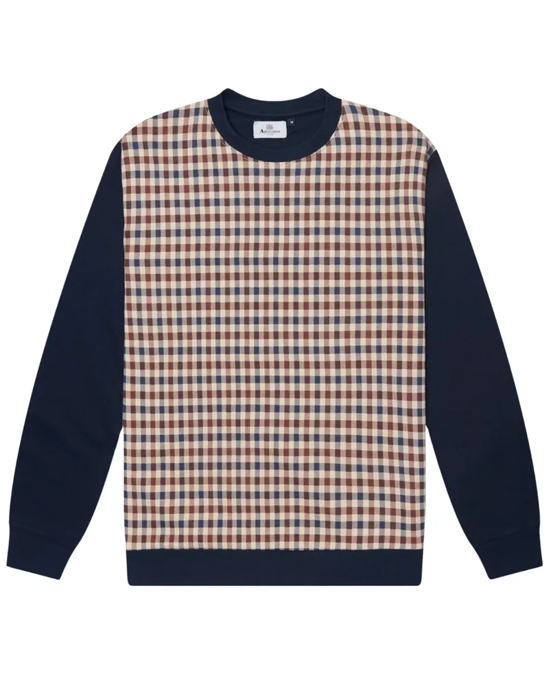 Aquascutum Active Club Check Crewneck Navy Marineblau
