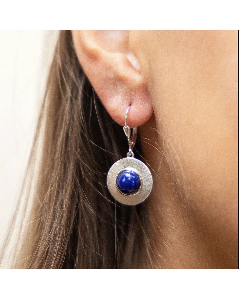 ZEEme Gemstones Ohrringe Silber 925 rhodiniert glanz/matt mit echtem Lapis 8mm Silber