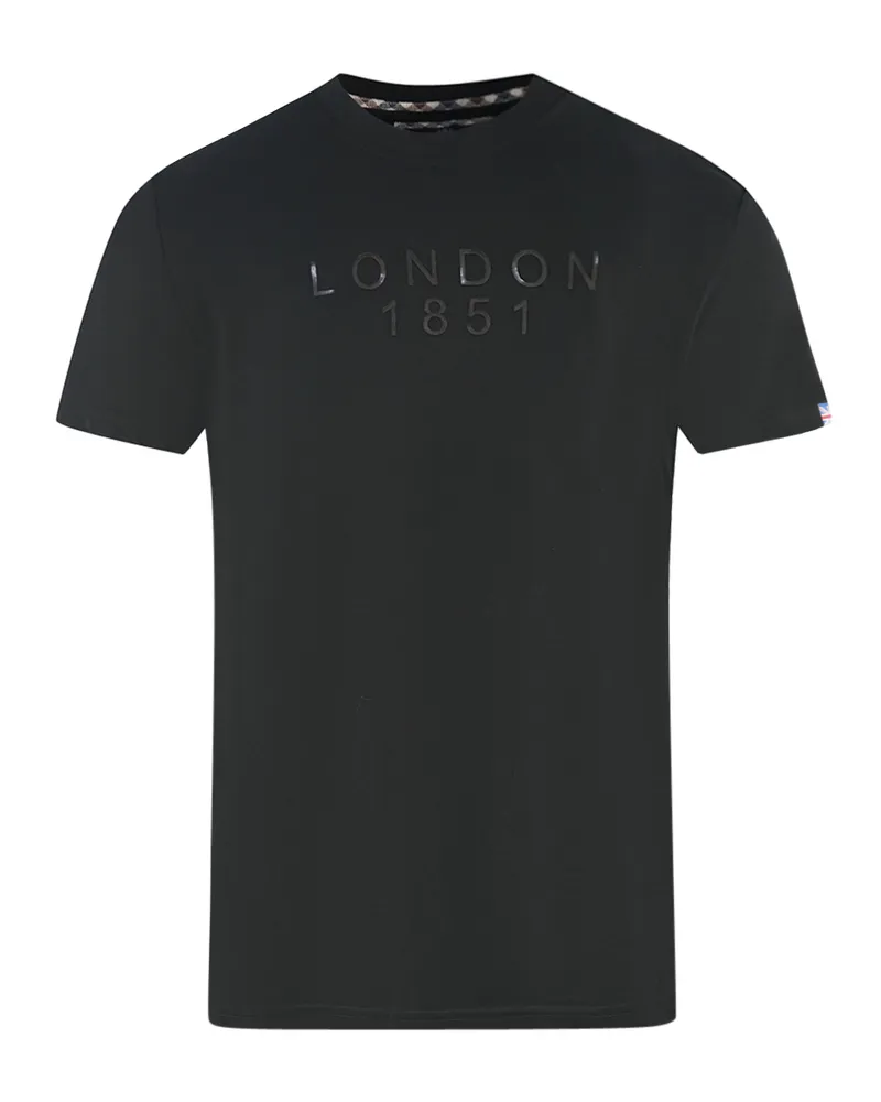 Aquascutum London 1851 Tape Logo Schwarz T-Shirt Schwarz