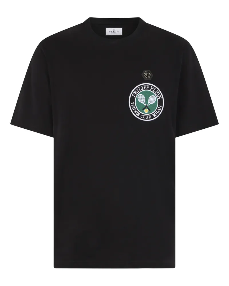 Philipp Plein Round Neck T-Shirt Patch Tennis Schwarz