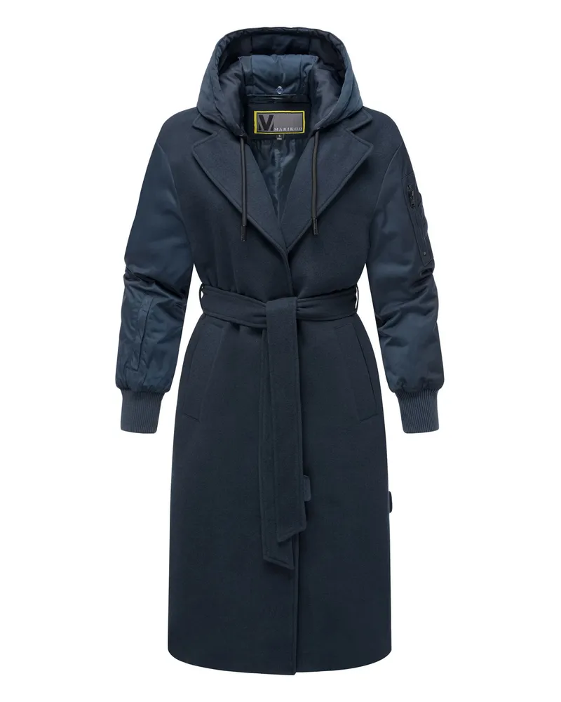Marikoo Damen Wickelmantel mit Kapuze & Gürtel – Modell Tjadee Blau